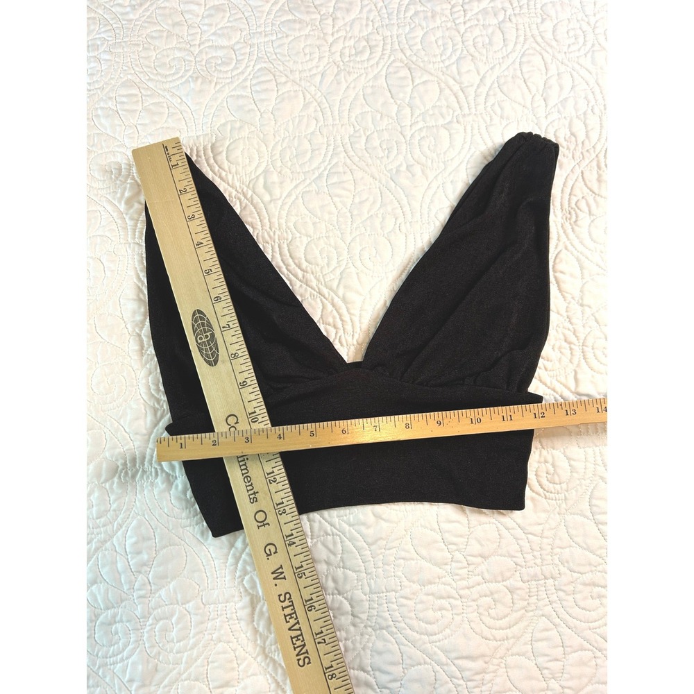 Womens Black Shimmer Deep V-Neck Crop Top Sleeveless Metallic Party Shirt Small - Picture 5 of 5